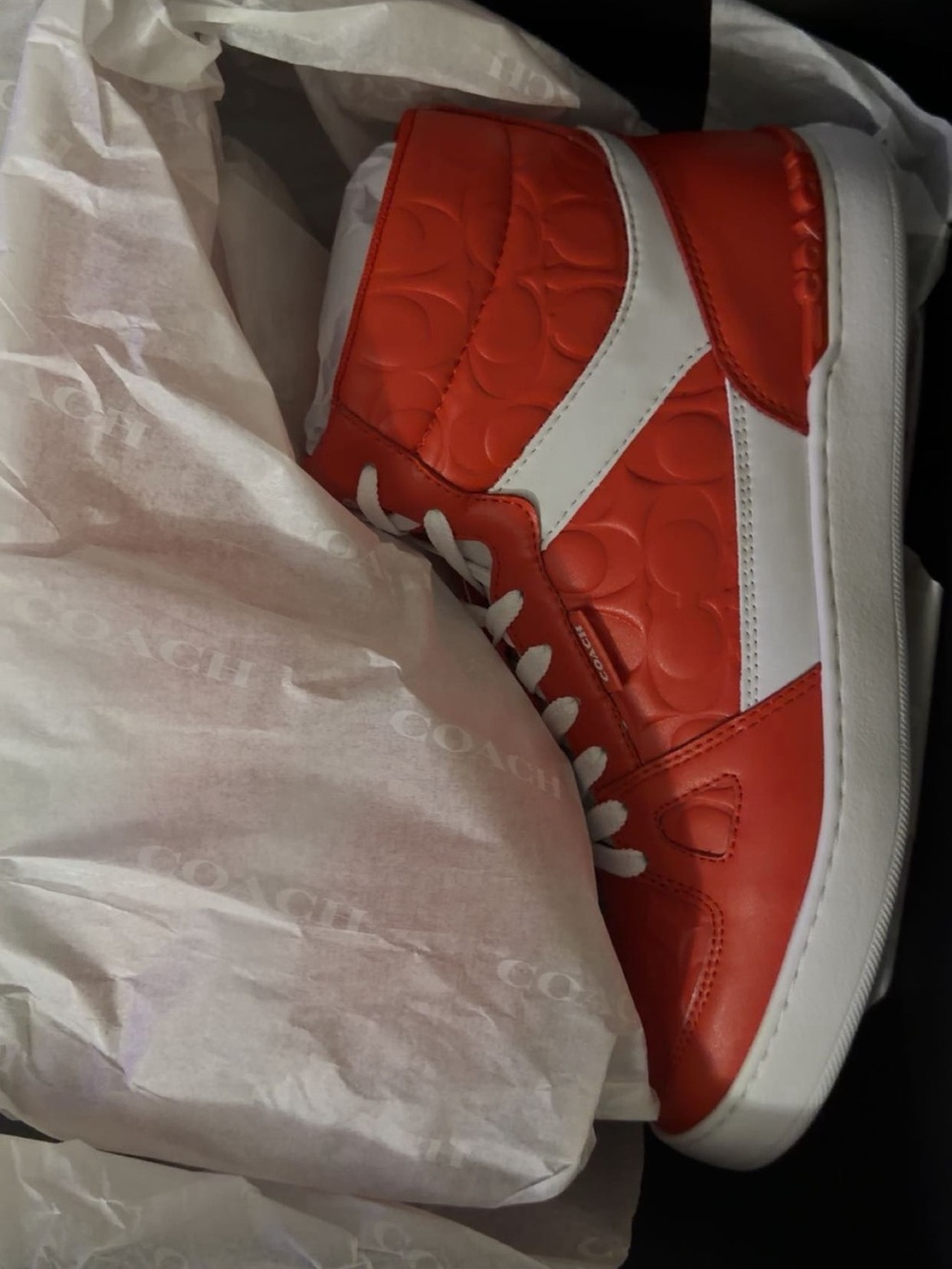 Coach Orange and White High-Top Sneakers
